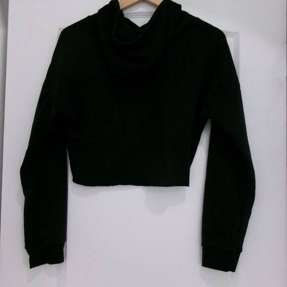 New Eddie Valentin Black Cropped Oversize Sparkly Crystals Studs Heart Hoodie M - Picture 7 of 10